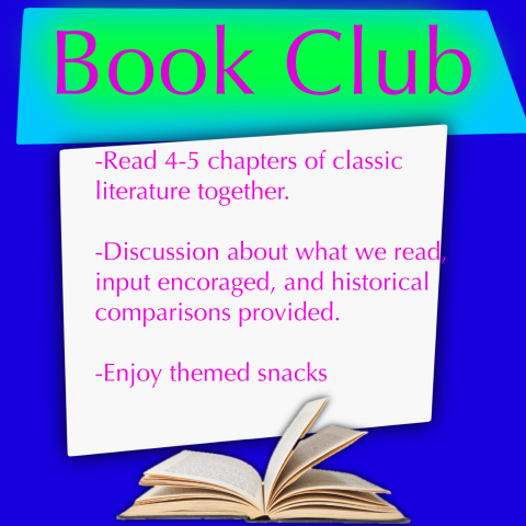 Join our Book Club!  We're meeting on the 3rd Friday of each month, from 4-5 PM.   The presenter will read 4-5 chapters of a chosen book aloud with pauses for discussion. We will talk openly about each story, including mentioning historical significance when possible.   This program is designed with participation in mind, and questions are encouraged!