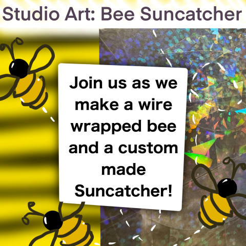 Create a buzz with this shiny summer craft! In this one hour session, you'll make a cute beaded bee and shimmering suncatcher using holographic film. Then, we'll join them together into one eye-catching hanging piece to brighten up your window! All materials provided, just bring yourself & your creativity! No Registration Required