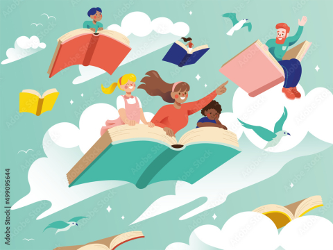 Family at the library