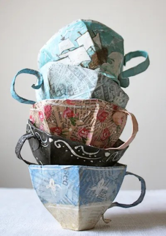 Paper mache teacups